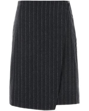 Loulou de Saison Embroidered Wool Blend Mason Skirt - Black