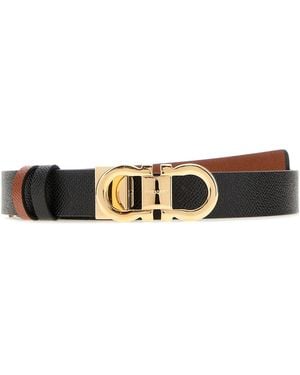 Ferragamo Black Leather Reversible Belt - White