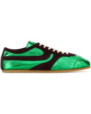 Dries Van Noten Two-Tone Leather And Suede Trainers - Green