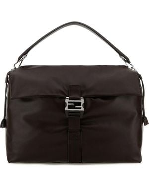 Fendi Borsa shopping Flux Maxi Messenger in pelle marrone - Nero