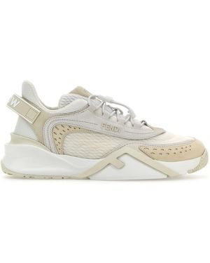 Fendi Sneakers Flow avorio in rete e pelle scamosciata - Bianco