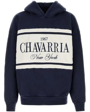 Willy Chavarria Navy Blue Cotton Oversize Chavarria Stripe Sweatshirt