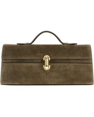 SAVETTE Khaki Suede Slim Symmetry Handbag - Brown
