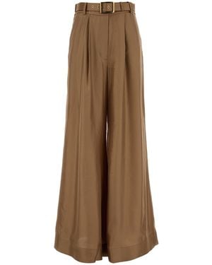 Zimmermann Camel Satin Wide-Leg Pant - Natural
