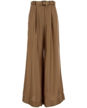 Zimmermann Camel Satin Wide-Leg Pant - Natural