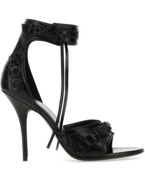 Balenciaga Soft Raffia Heeled Sandals - Black