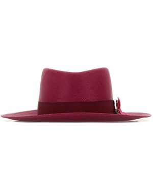 AMOR Y MEZCAL Tyrian Purple Raffia Canopy Hat - Red