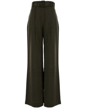 Zimmermann Olive Green Satin Wide-leg Tuck Pant - Multicolour