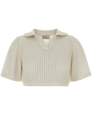 GIUSEPPE DI MORABITO White Crochet Polo Shirt