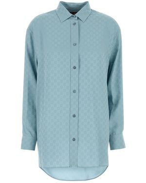 Gucci Camicia oversize in seta azzurra - Blu