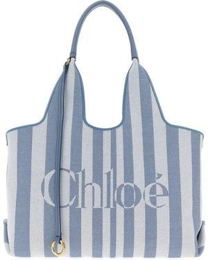 Chloé Embroidered Canvas Chloé Stripy Shopping Bag - Blue