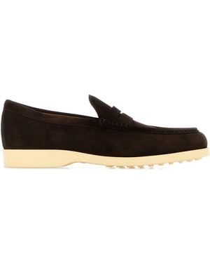 Tod's Dark Brown Suede Loafers - Black