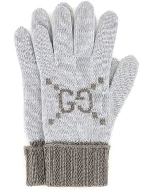 Gucci Guanti in cashmere ricamato - Grigio