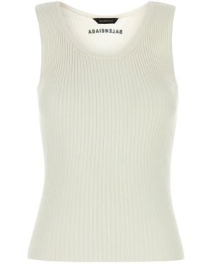 Balenciaga Stretch Wool Blend Tank Top - Natural