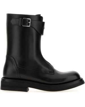 McQueen Black Leather Biker Boots