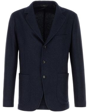Brioni Giacca blu notte in seta e cashmere