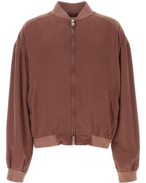 Versace Antiqued Pink Silk Bomber Jacket - Brown