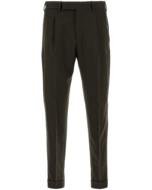 PT Torino Pantalone in lana stretch verde oliva - Nero