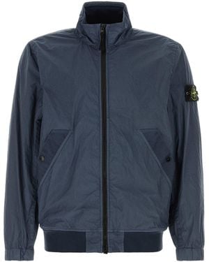 Stone Island Navy Blue Nylon Bomber Jacket