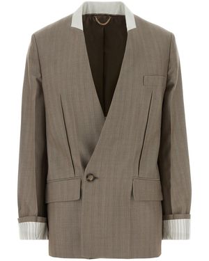 Victoria Beckham Dove Grey Wool Blazer - Brown