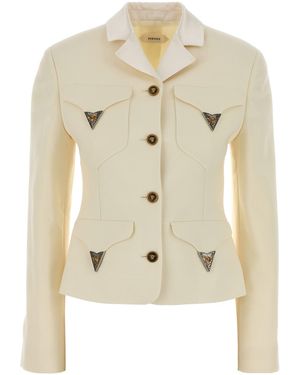 Versace Ivory Stretch Wool Blazer - Natural