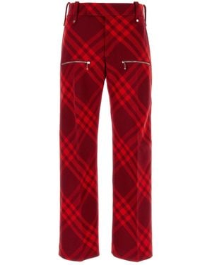 Burberry Check Wool Pants - Red