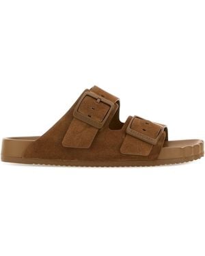 Balenciaga Camel Suede Sunday Slippers - Brown