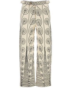 Bode Pantalone Quillwork in lana ricamata - Bianco