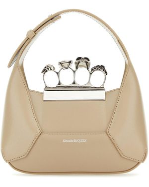 McQueen Sand Leather Mini Jewelled Hobo Handbag - Metallic
