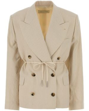 Dries Van Noten Embroidered Cotton Blend Blazer - Natural