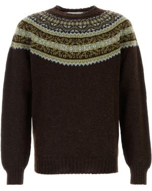 Harley Of Scotland Brown Wool Jumper - Green
