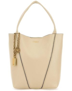 Chloé Ivory Leather Small Spin Shopping Bag - White