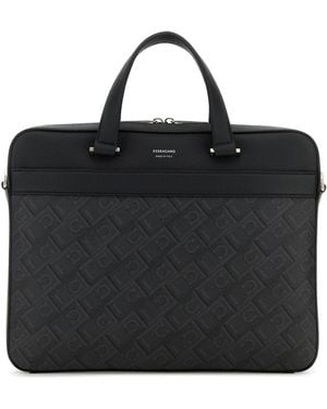 Ferragamo Printed Canvas Briefcase - Black