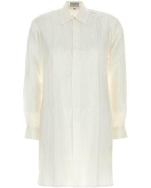 THE ROSE IBIZA White Teal Green Silk Reynal Shirt Dress