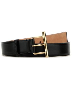 Alexander McQueen Leather Golden Buckle Belt - Black