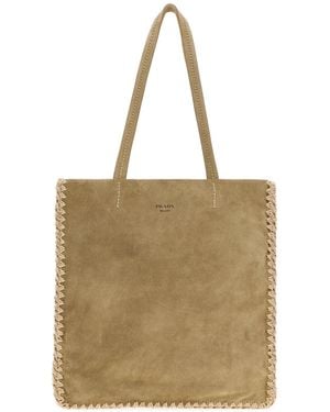 Prada Borsa shopping grande in pelle scamosciata kaki - Neutro