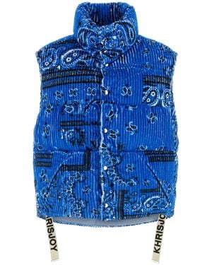 Khrisjoy Printed Corduroy Oversize Sleeveless Down Jacket - Blue