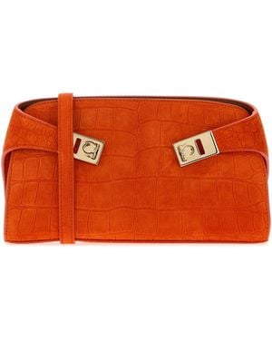 Ferragamo Salvatore Suede Hug Clutch - Orange