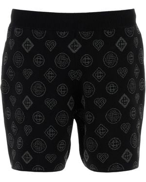 CASABLANCA Embroidered Stretch Jacquard Bermuda Shorts - Black