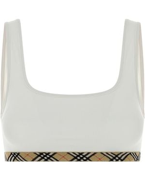 Burberry White Stretch Nylon Bikini Top