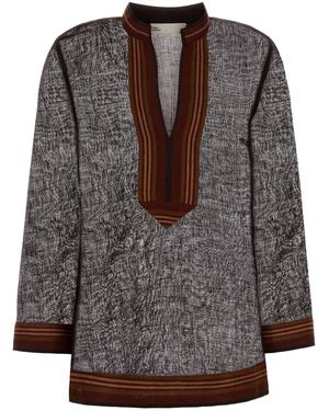 Tory Burch Brown Linen Blouse - Black