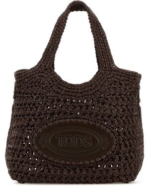 Tod's Borsa shopping mini in rafia marrone
