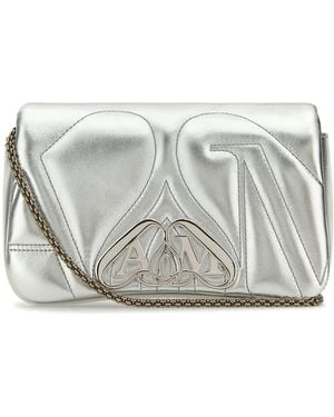 McQueen Leather Mini Seal Clutch - Grey