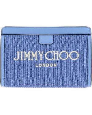 Jimmy Choo Light Blue Raffia Avenue London Clutch