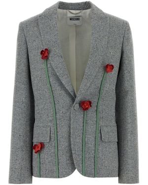 Moschino Melange Silk Blend Blazer - Grey