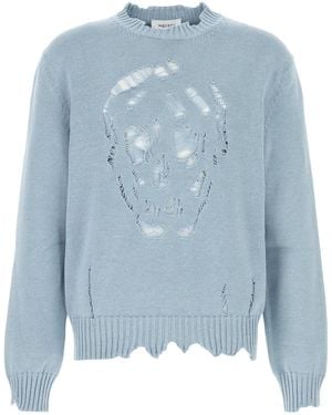 McQueen Used-Effect Cotton Jumper - Blue