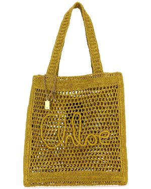 Chloé Borsa shopping Estate Banana in rafia gialla - Giallo