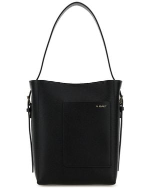 Valextra Black Leather Small Soft Bucket Bag