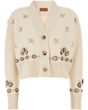 Alanui Ivory Silk Blend Oversize Ocean Dream Cardigan - Natural