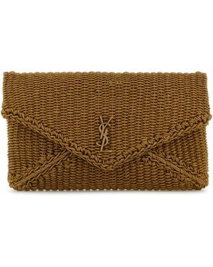 Saint Laurent Clutch Envelope Cassandre in crochet cammello - Marrone